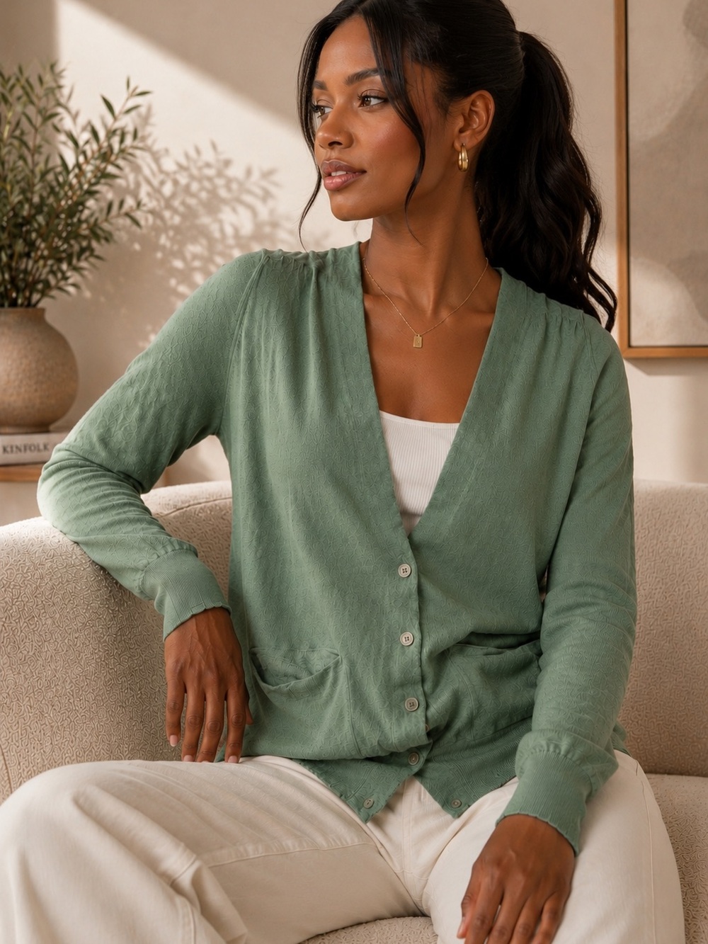 Marni 100% Cashmere Cardigan Sweater IT 44 US 8 M Sage Green Made in Italy